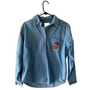 VTG Christopher & Banks Denim Button Down Embroidered Apples Basket Shirt Sz S